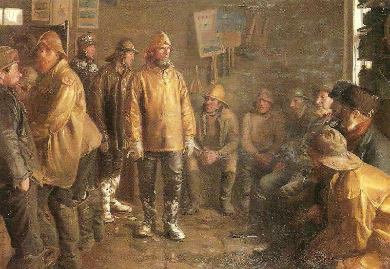Michael Ancher i kobmandens bod en vinterdag, nar der ikke fiskes oil painting image